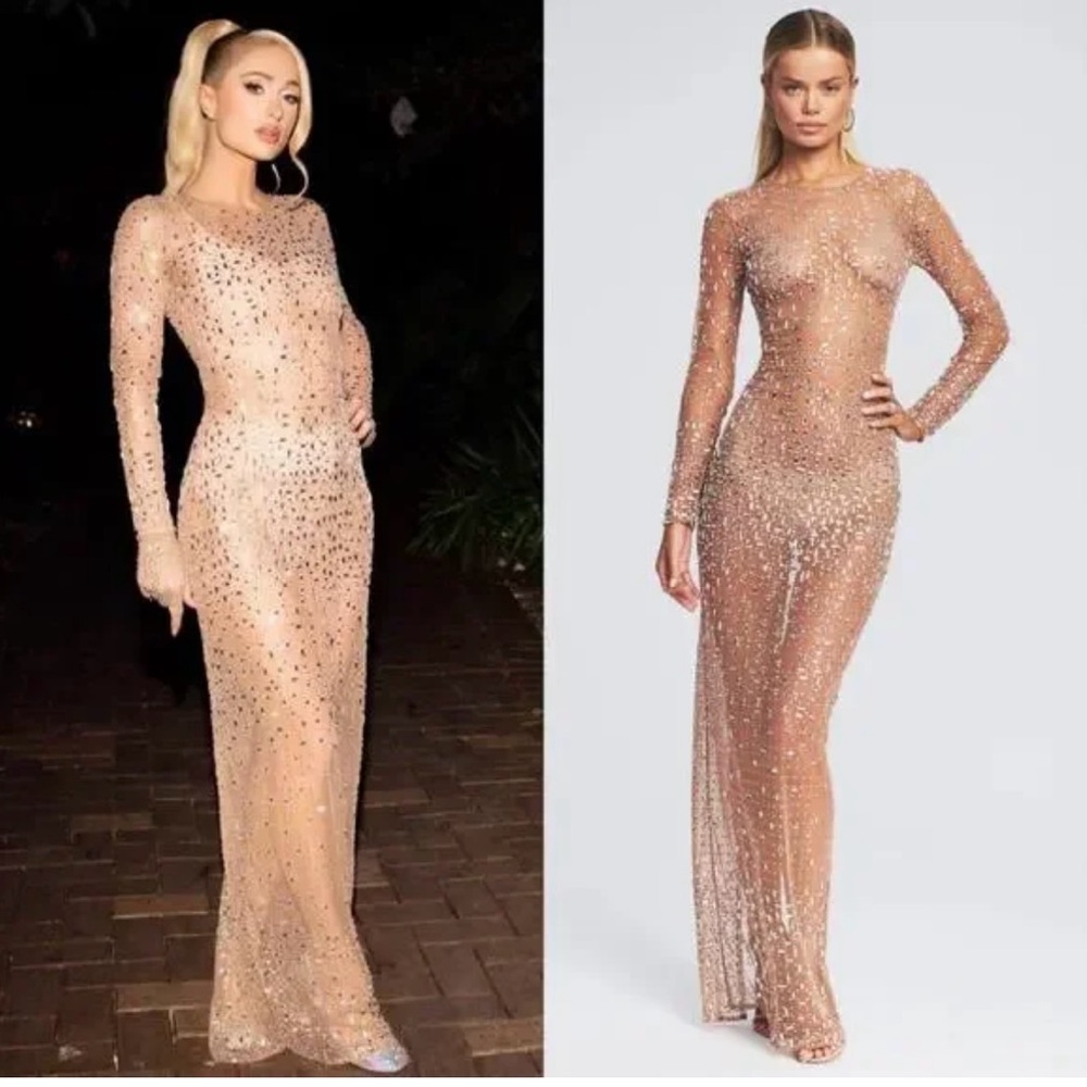 Retrofete Vinci Crystal embellished dress in nude XS New w/o tag